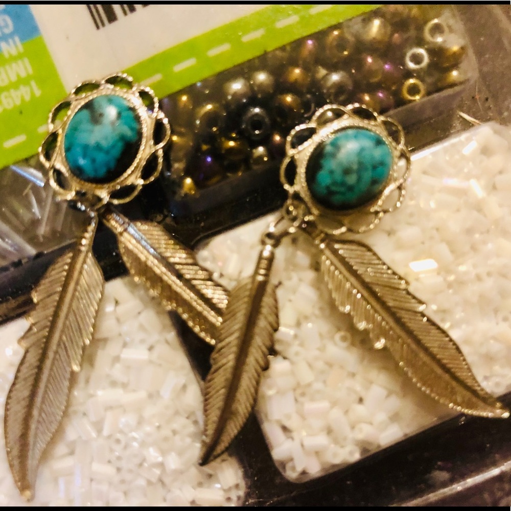 Real turquoise and silver earrings